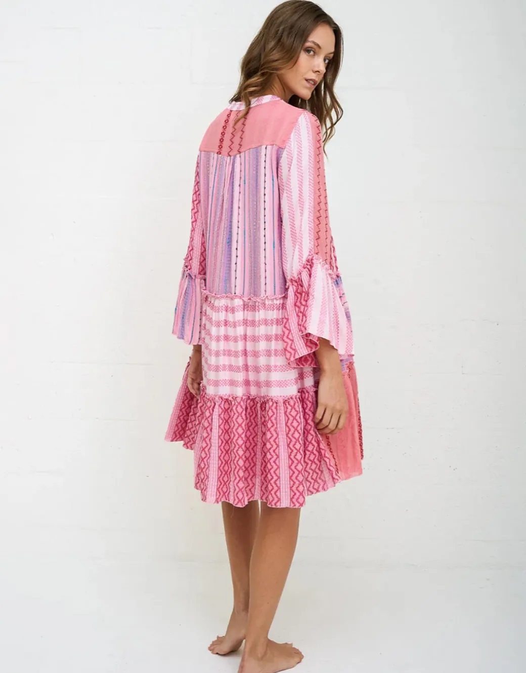 Patchwork Mini Boho Dress - Pink