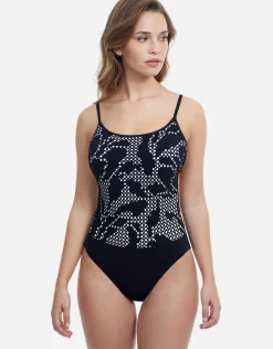Profile Mashrabiya Round Neck Tie Back Swimsuit - Black