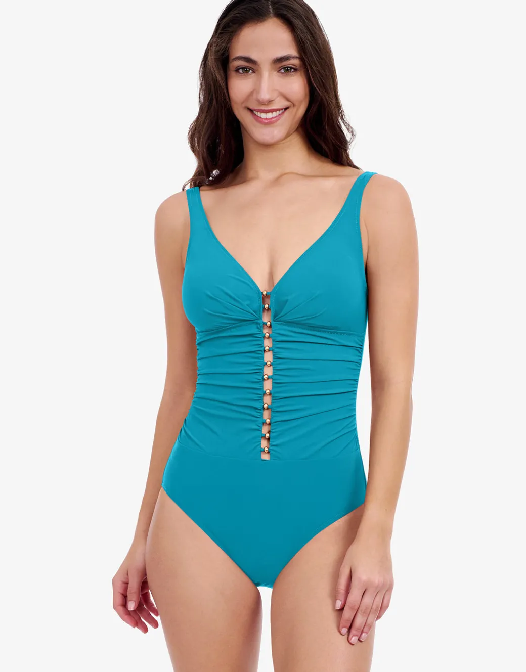 Profile Tutti Frutti D Cup V Neck Ladder Swimsuit - Jade