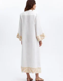 Pyramids Kaftan Dress - White and Gold