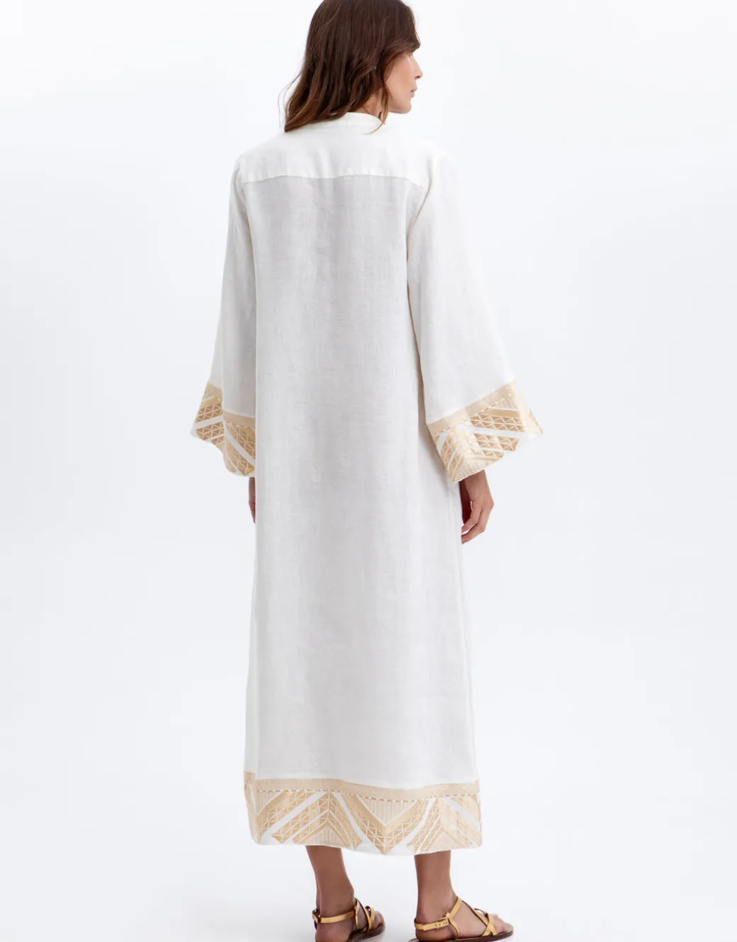 Pyramids Kaftan Dress - White and Gold