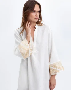 Pyramids Kaftan Dress - White and Gold