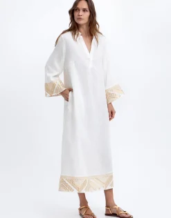 Pyramids Kaftan Dress - White and Gold