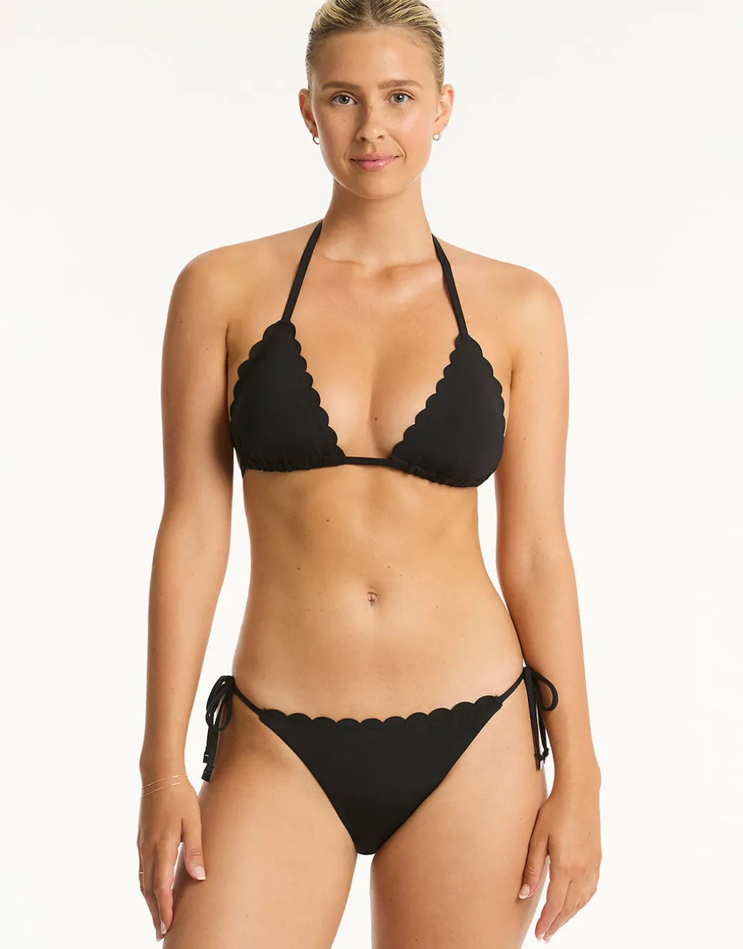 Scallop Tie Side Bikini Pant - Black