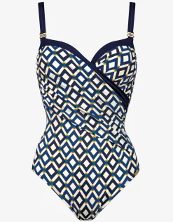 Seaside Dining Moulded Underwired Swimsuit - Navy Cream