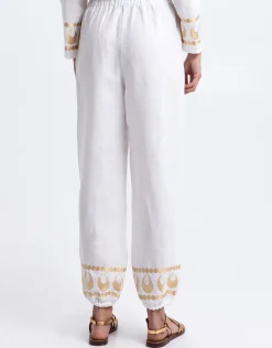 Selene Gathered Hem Trousers - White and Gold