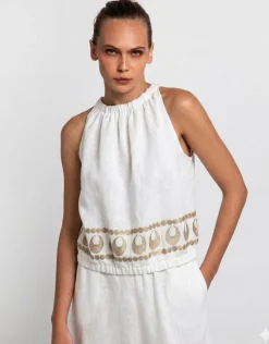 Selene Sleeveless Top - White and Gold