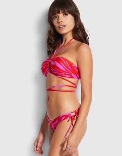 Skin Deep Loop Tie Side Bikini Pant -Mandarin Red
