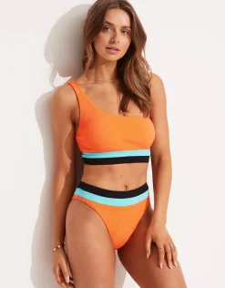 Slice of Splice One Shoulder Bikini Top - Tango