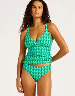 Sorrento Multi Fit Wrap Front Tankini Top - Vivid Green