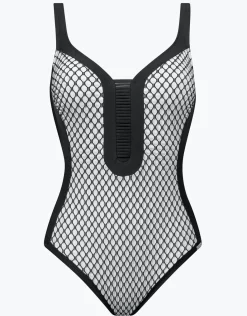 Textural Dimension Moulded Swimsuit - Black and White
