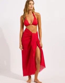 Textured Cotton Beach Wrap - Cosmo Red