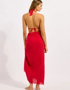 Textured Cotton Beach Wrap - Cosmo Red