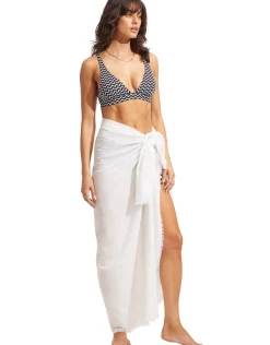 Textured Cotton Beach Wrap - White