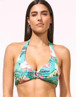 Tropic Joy Ring Halter Bikini Top - Hibiscus Verde