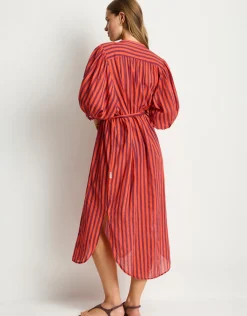 Vacay Boho Long Shirt Dress - Spice Red